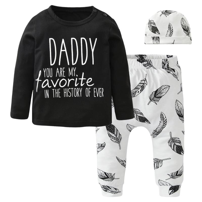 

2020 Autumn Infant Clothing Baby Boy Girl Clothes Long Sleeve Letter Daddy and Mommy T-shirt+Pants+Hat 3Pcs/Set Newborn Clothes
