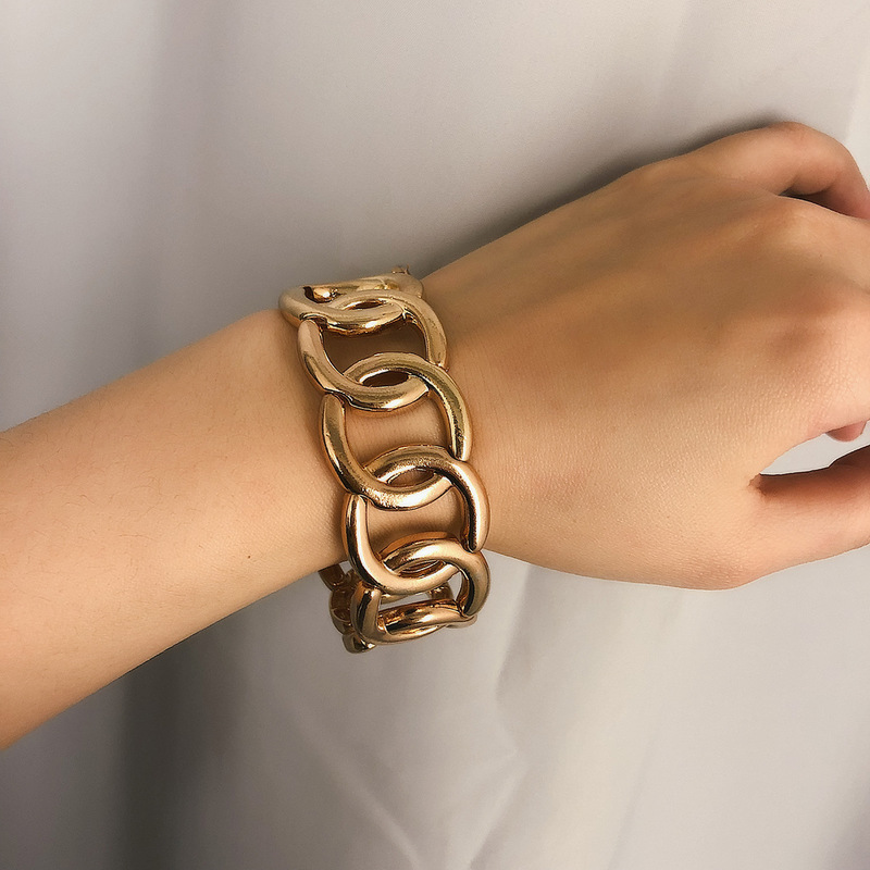 

Punk gold color geometric hollow metal bracelet Hyperbole statement bracelet for women jewelry 2109