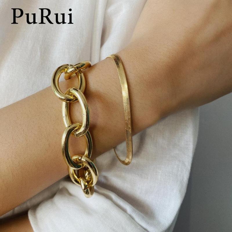

PuRui Punk Chain Bracelet 2Pcs/Set Hiphop Bracelets for Women Men Cuban Link Chain Bracelets Bangles Fashion Party Jewelry