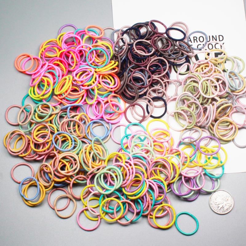 

100pcs/set Multicolor Tiny Girl's Candy Color Hair Ties No Crease Bands Bulk Elastics Ponytail Holders Hair Accessories FQ002, Small 2cm - opp