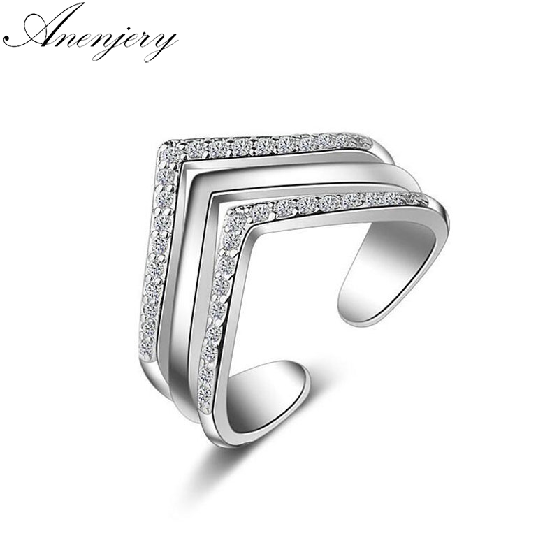 

Anenjery 925 Sterling Silver Rings For Women Multi-layer Geometrical Mosaic CZ Zircon Resizable Rings Bague S-R207