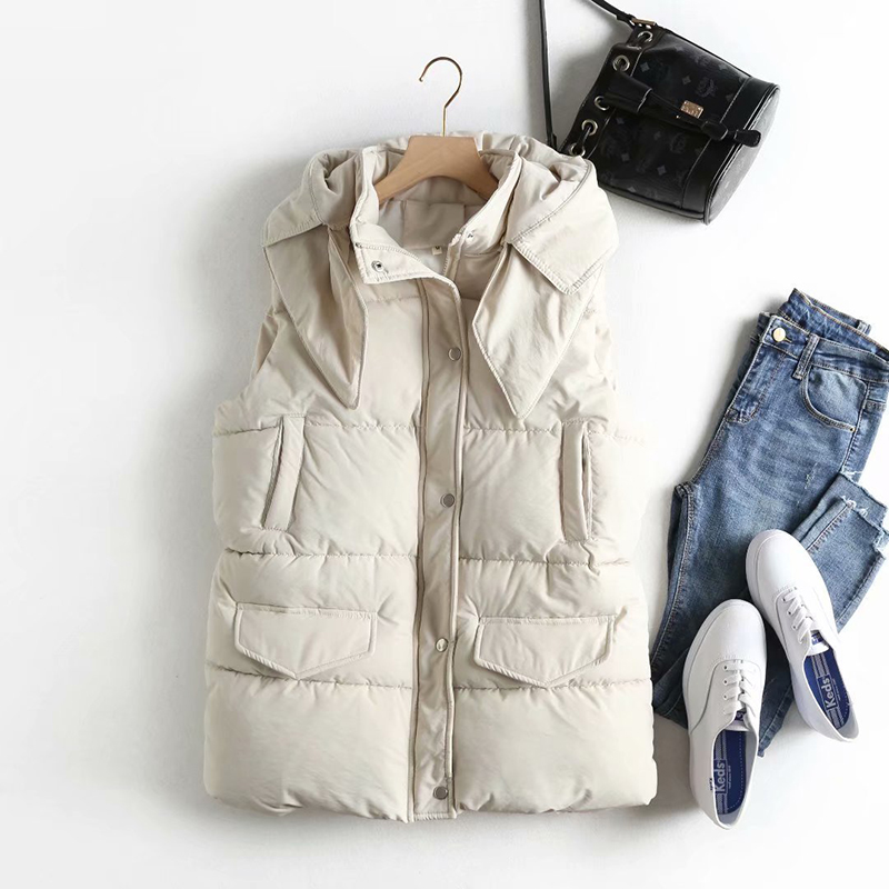 

Autumn Winter Women Sleeveless Casual Jacket Super Warm Thick Cotton Padded Vest Coat Female Parka Short Waistcoat, Beige