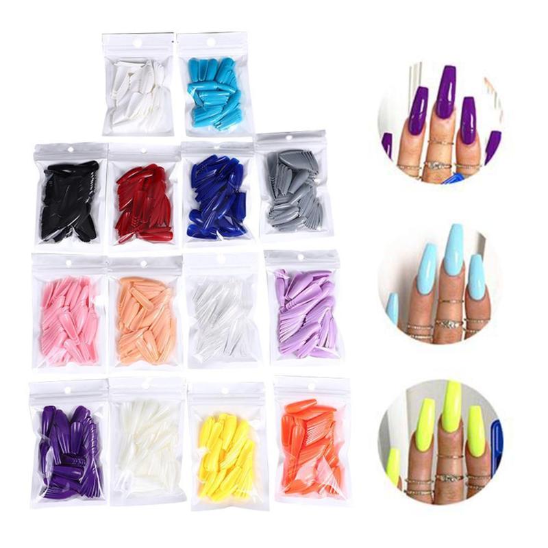 

100 Stuks Lange Ballerina Nep Nagels Snoep Kleuren Op Valse Volledige Art Abs Nail Tips Natuurlijke Cover Druk Doodskist Di Y0V3