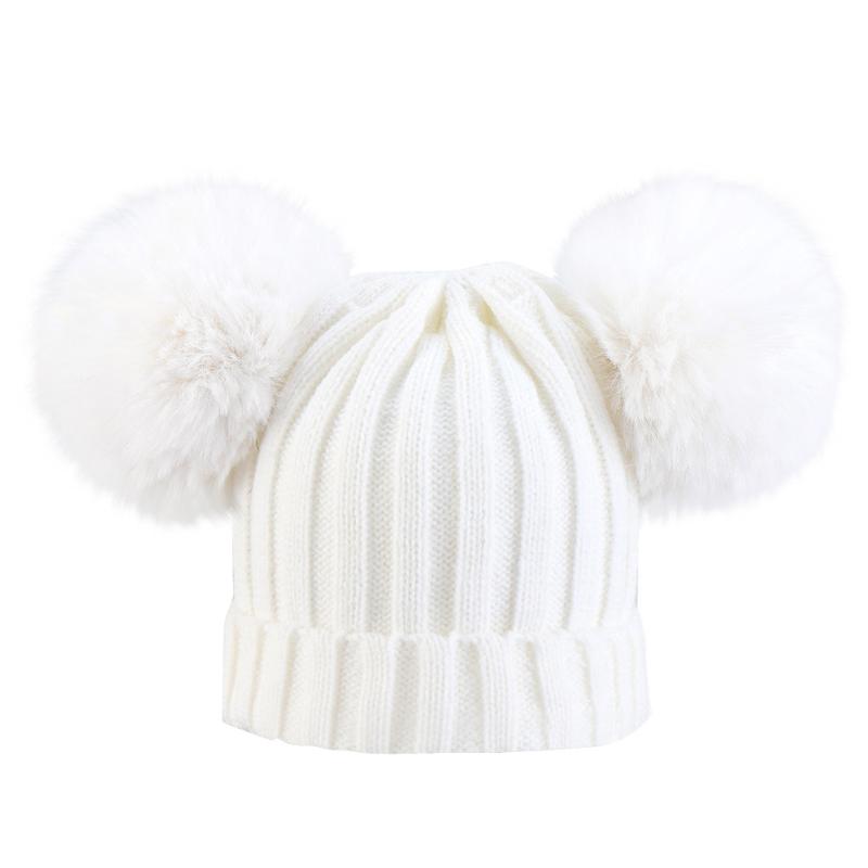 

Fashion Baby Knitting Wool Hemming Hat Keep Warm Winter Hiarball Fur Ball Cap kid cap Plush Hat Earmuffs Children Christmas#E20, White