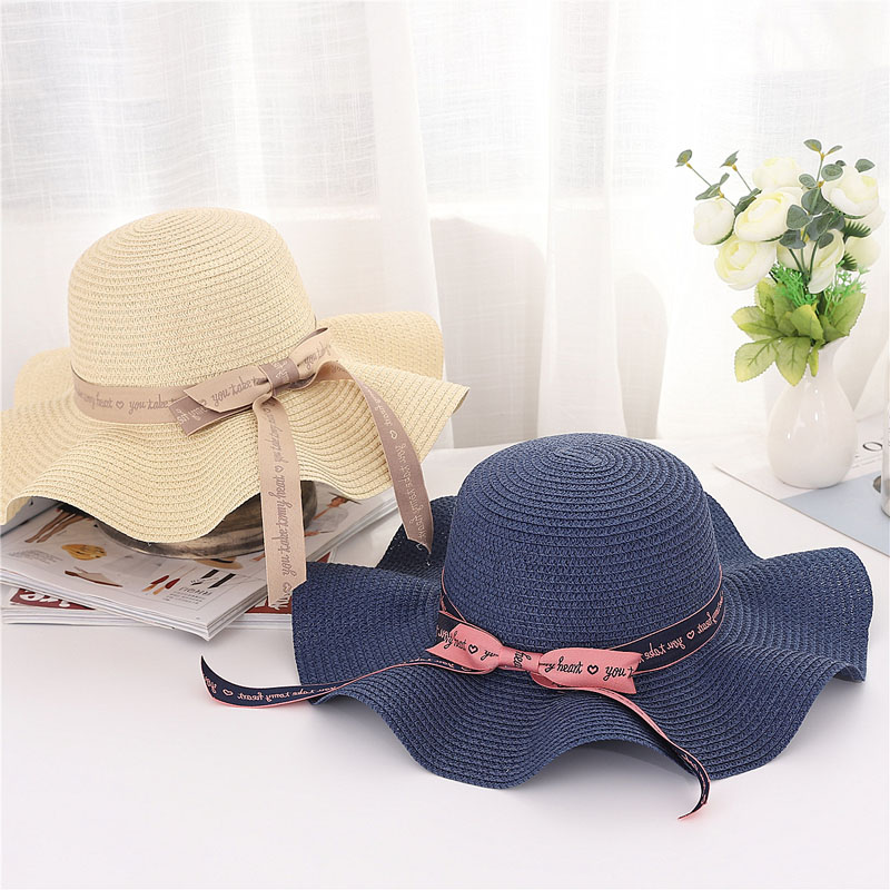 

Newly Women Sun Protective Strawhat Brim Simple Bowknot Decor Beach Hat for Summer DOD886, Dark blue