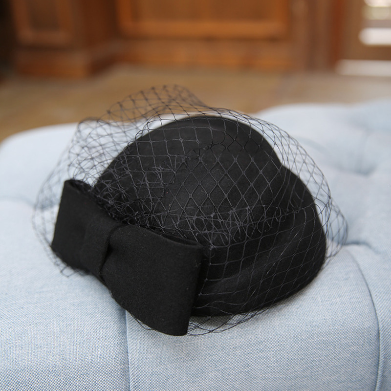 

Elegant Fascinators Hats Pure Australian Wool English Shell Hat With Mesh Red Black Fall/Winter Hat For Women Wear