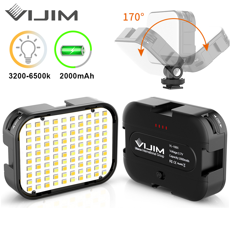 

VIJIM VL100C DSLR LED Video Light Extend 3 Cold Shoe 170° Adjustable Ballhead Camera Photography Lighting Vlog Fill Light Lamp