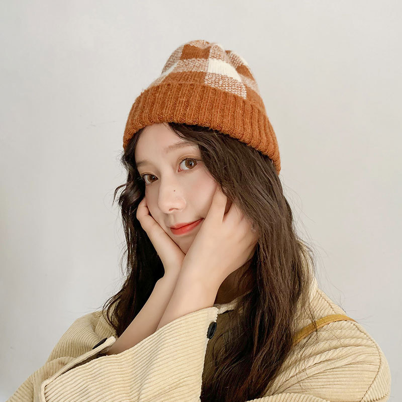 

Hat women's autumn and winter simple lattice knitted hat tide thickening warm wild wool women winter tide