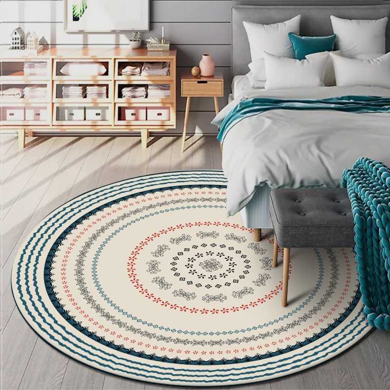 

Brief Elegant Beige Round Carpet Circle National Living Room Bedroom Bedside Dining Sofa Table Non-slip Rugs Chair Mats tapetes