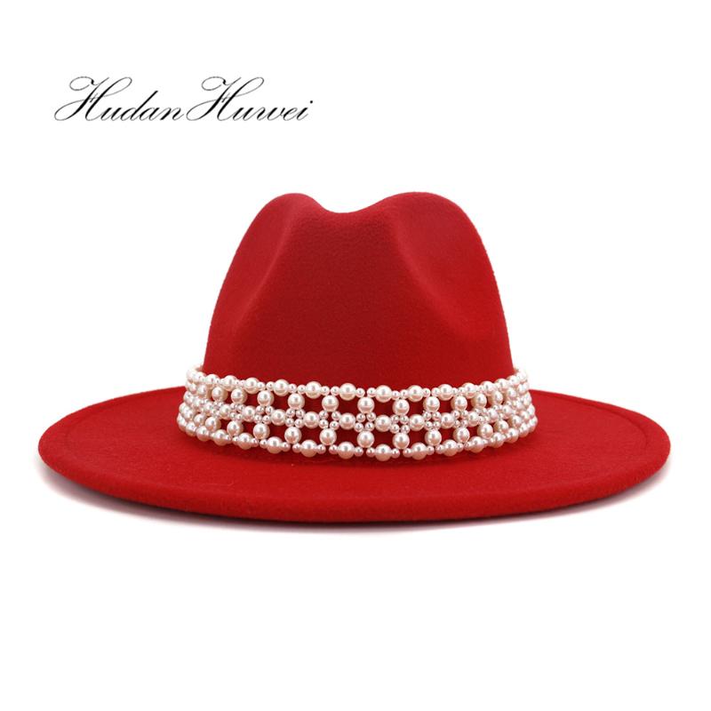 

British Classic Women Men Autumn Winter Cotton Solid Woolen Felt Fedora Hat Jazz Party Holiday Wide Brim Caps, White