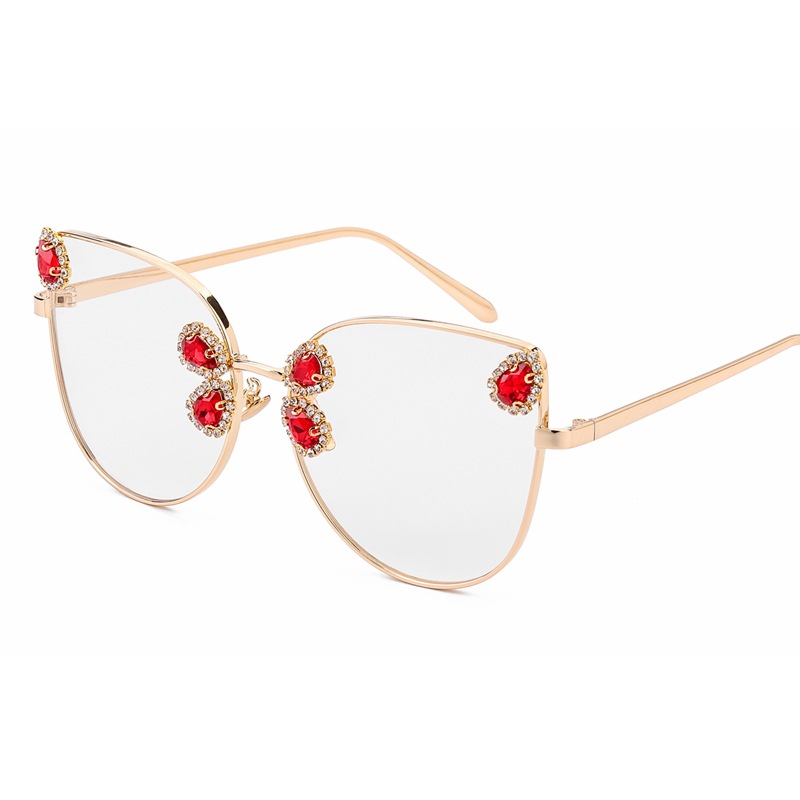 

New cat eye sunglasses women men 2020 new design red sun glasses with rhinestones Retro fashion metal frame glasses