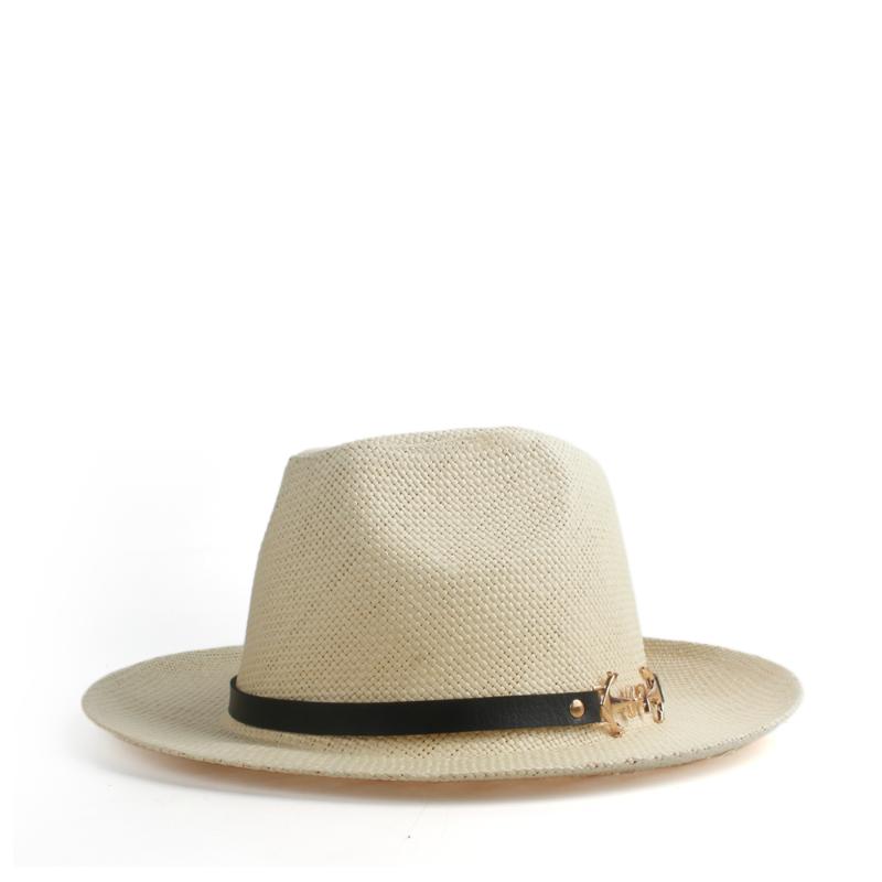 

Fashion Women Men Straw Sun Hat With Wide Brim Panama Hat For Summer Beach Sunbonnet With Fashion Band Size 58CM, Cream