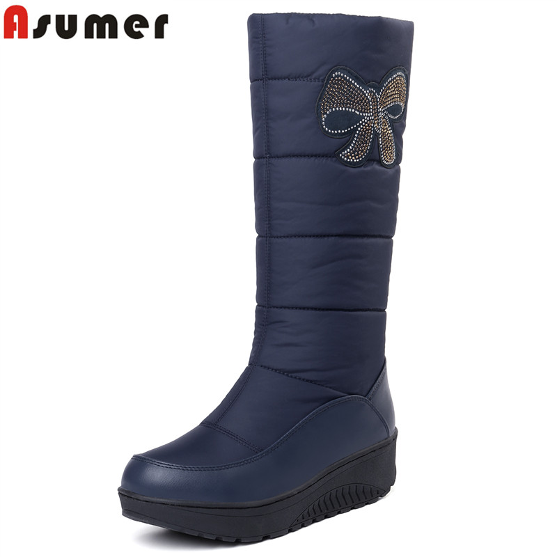 

ASUMER 2020 New wedges snow boots keep warm waterproof knee high boots women fashion ladies down thick fur winter, Black