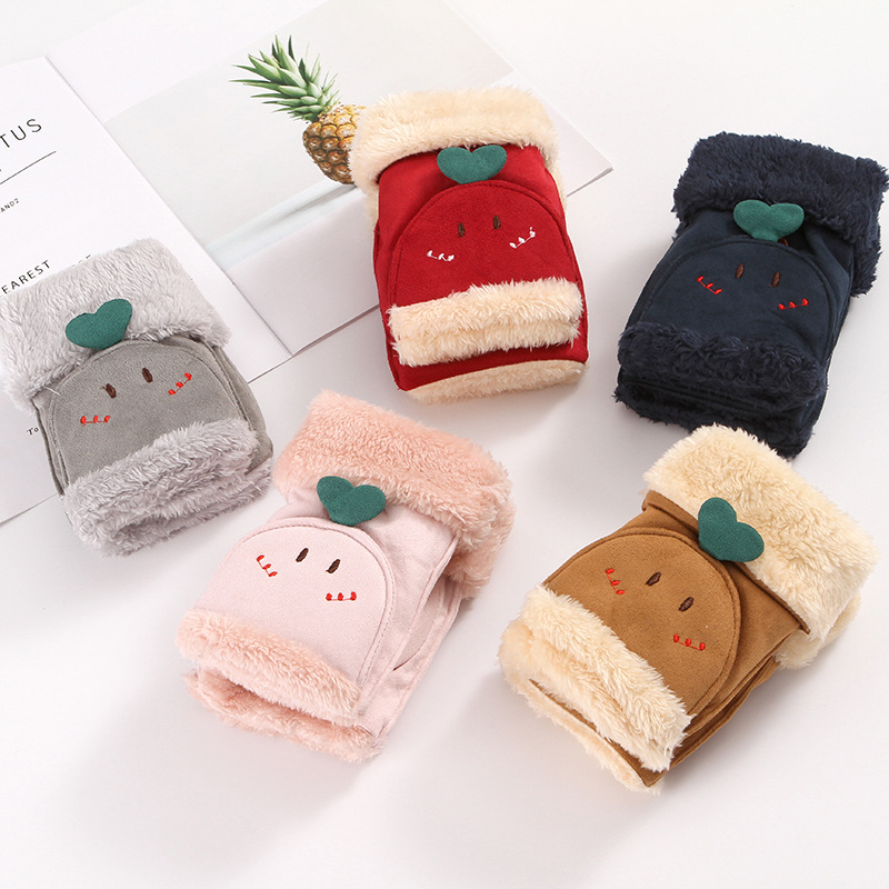 

Winter Fashion Cartoon Keep Warm Mittens For Women Girl Fingerless Soft Gloves Children Half Finger Outdoor Play