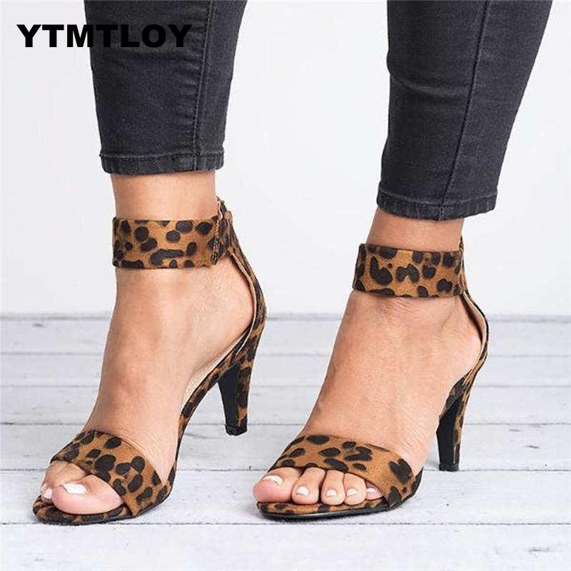 

Plus 35-43 Spring Women Thin High Heel Open Toe Zipper Suede Wedding Leopard Ladies Black Sandal Shoes Sapato Feminino Sexy 11 Y200620
