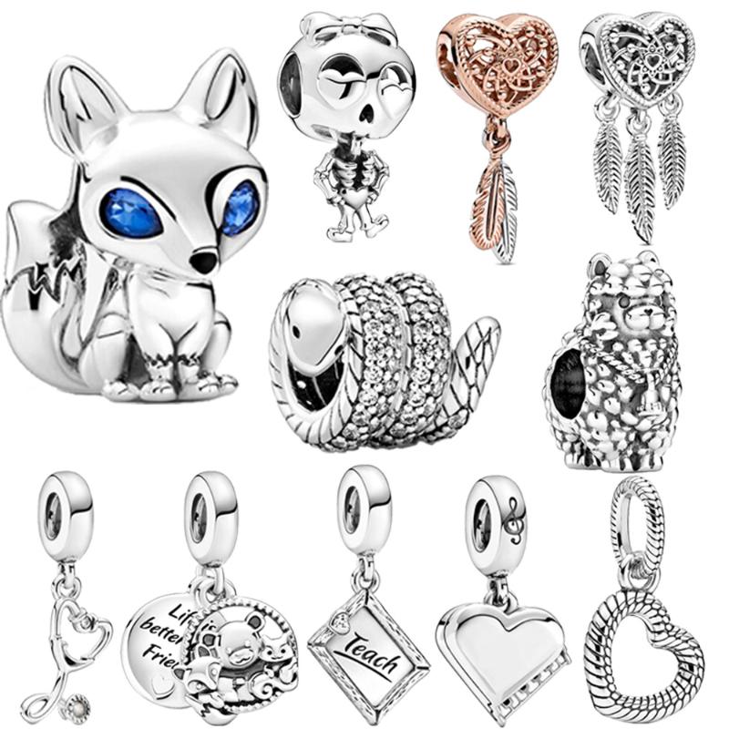 

2020 Autumn New 925 Sterling Silver Snake Skeleton Girl Charm Beads Fit Original Pan Bracelet Silver Jewelry Making Gift