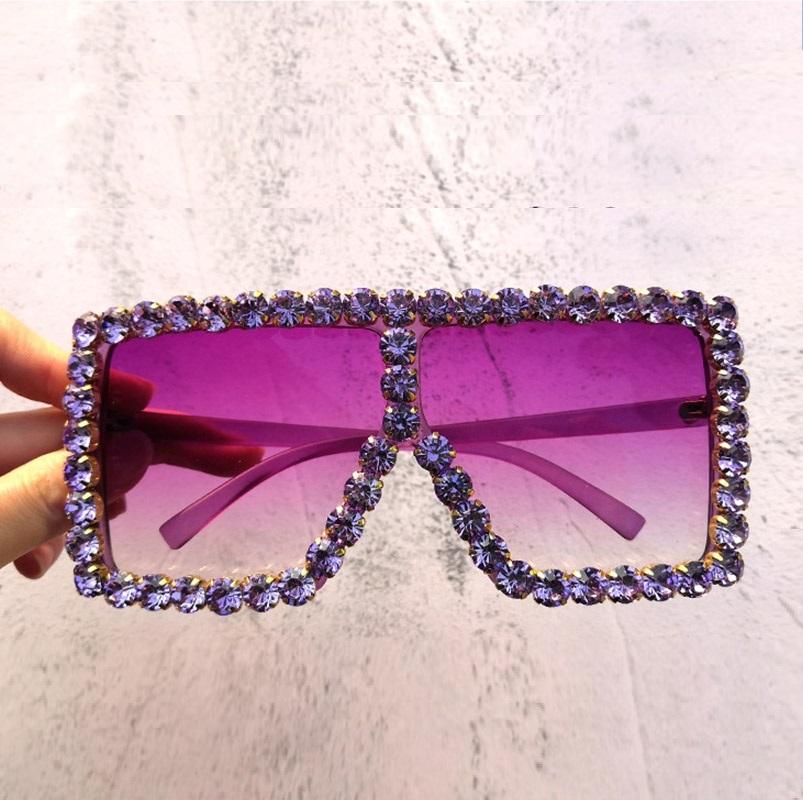 

Sunglasses Purple Big Rhinestones Women Brand Design Oversized Sun Glasses Crystal Shades For Shield Windshield Oculos