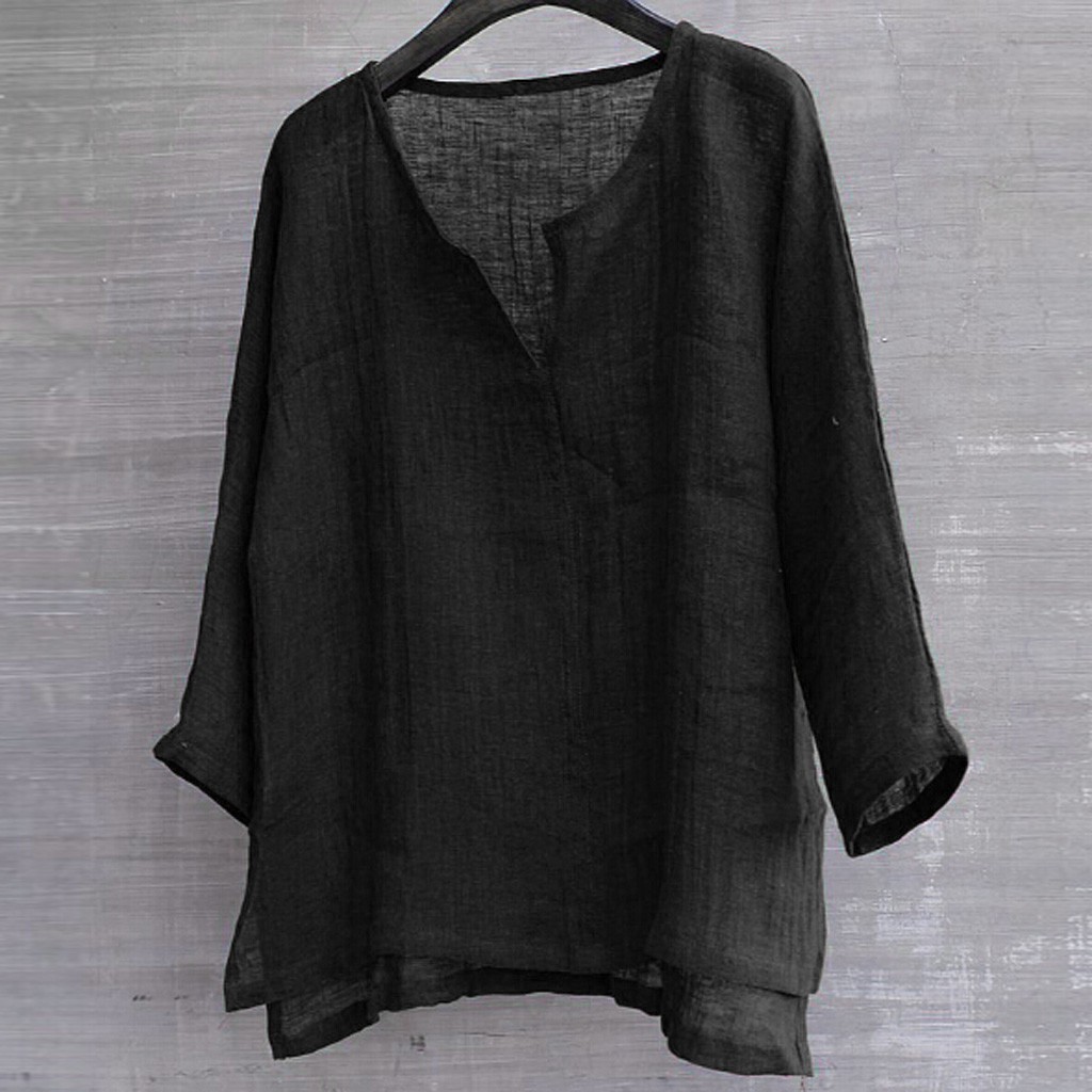 

Harajuku Man Shirt Blouse Men's Summer Solid Color Cotton And Hemp Top Comfortable Fashion Blouse Long Sleeve Clothing camiseta, Black