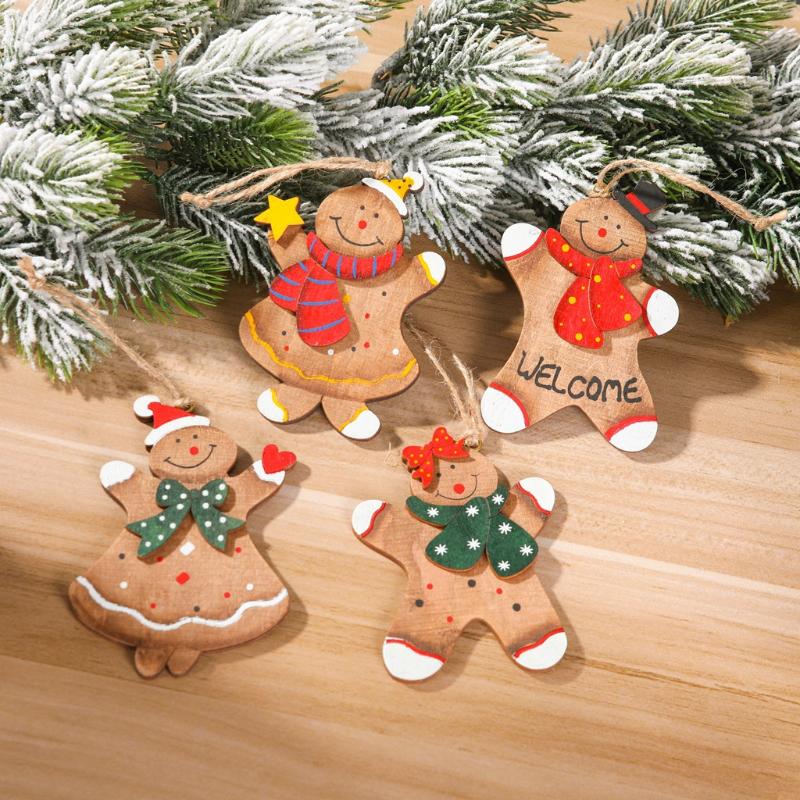 

Christmas Decorations Creative Wooden Painted Gingerbread Man Hanging Pendant Xmas Tree Ornaments Navidad Decor Wooden Crafts