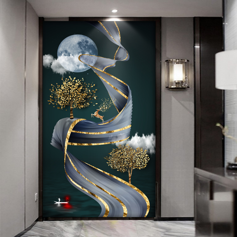 

Custom Modern Minimalist Entrance Mural Wallpaper 3D Living Room Corridor Aisle Abstract Landscape Elk Decoration Wall Painting, As pic