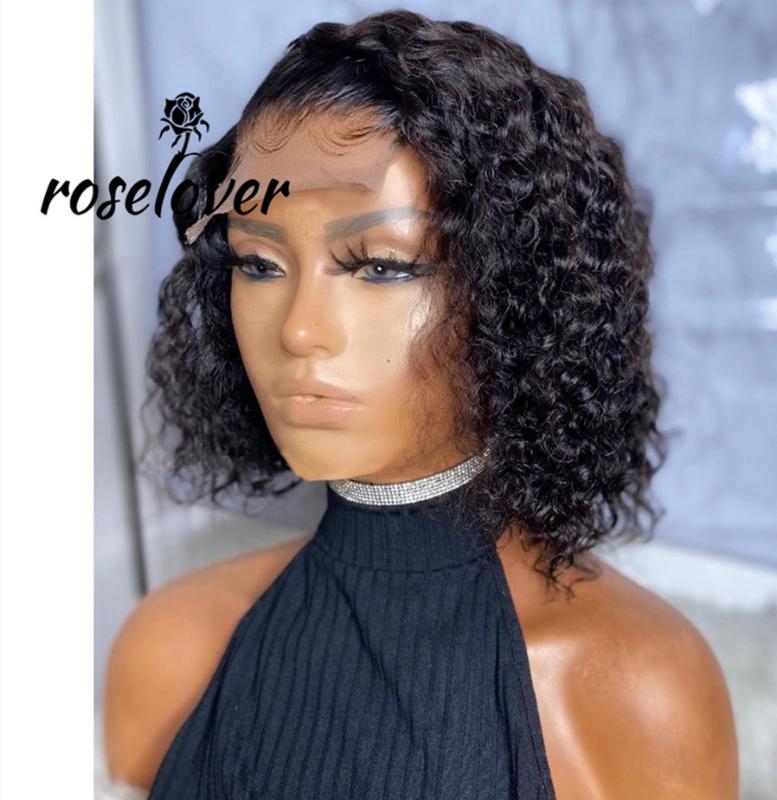 

Curly Bob Wig Lace 4*4 Closure Human Hair Wigs With Baby Hair Brazilian Remy Short Curly Bob Wigs For Women Deep Wave Wig, Natural color