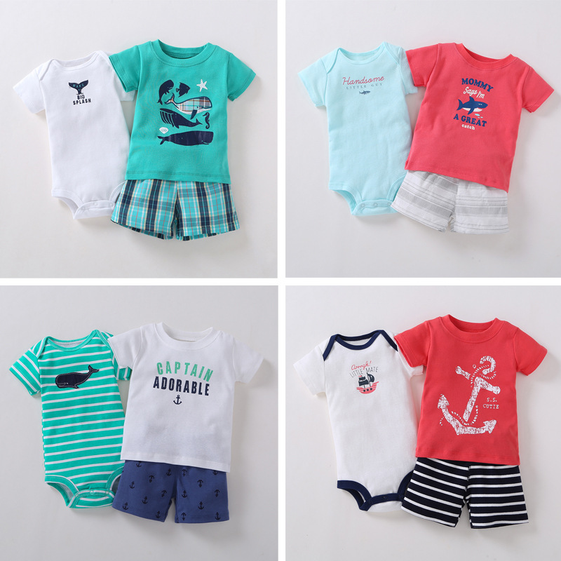 

baby boy clothes newborn outfit short sleeve T shirt tops bodysuit shorts infant clothing summer set print costume new born suit