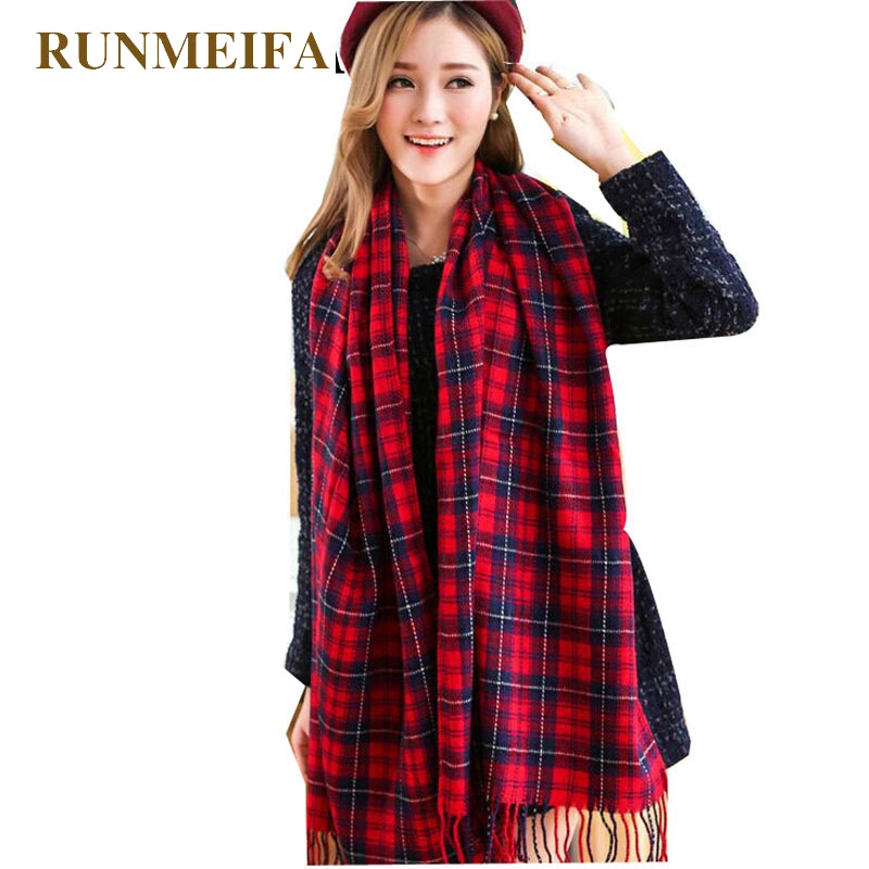 

RUNMEIFA Women's Winter Stole Plaid Scarves Tippet Wraps Brand Ladies Scarf Women Classic Neckerchief Shawls and Scarves