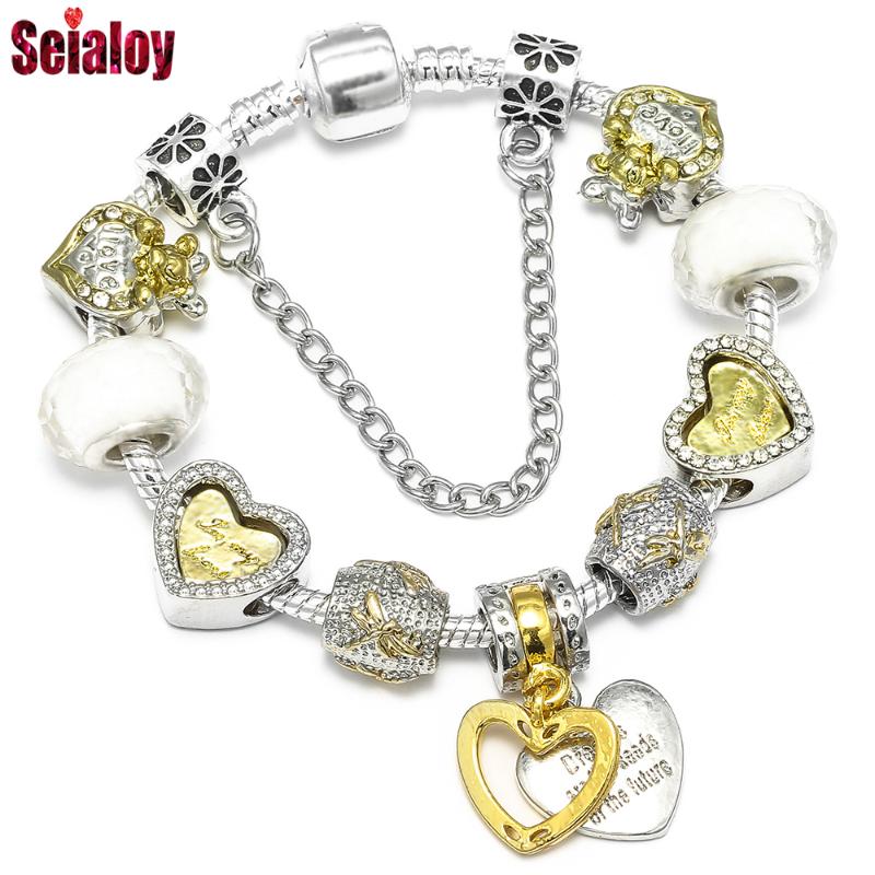 

Fashion Gold Future Seed Charm Bracelet Bangle Original Two-tone Heart Shaped Mouse Beads Bracelets For Women Men Jewelry
