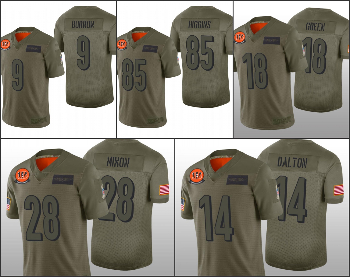 

Jersey Cincinnati''Bengals''Men #9 Joe Burrow 85 Tee Higgins 14 Andy Dalton 18 A.J. Green''NFL''Women Youth Salute to Service Jersey