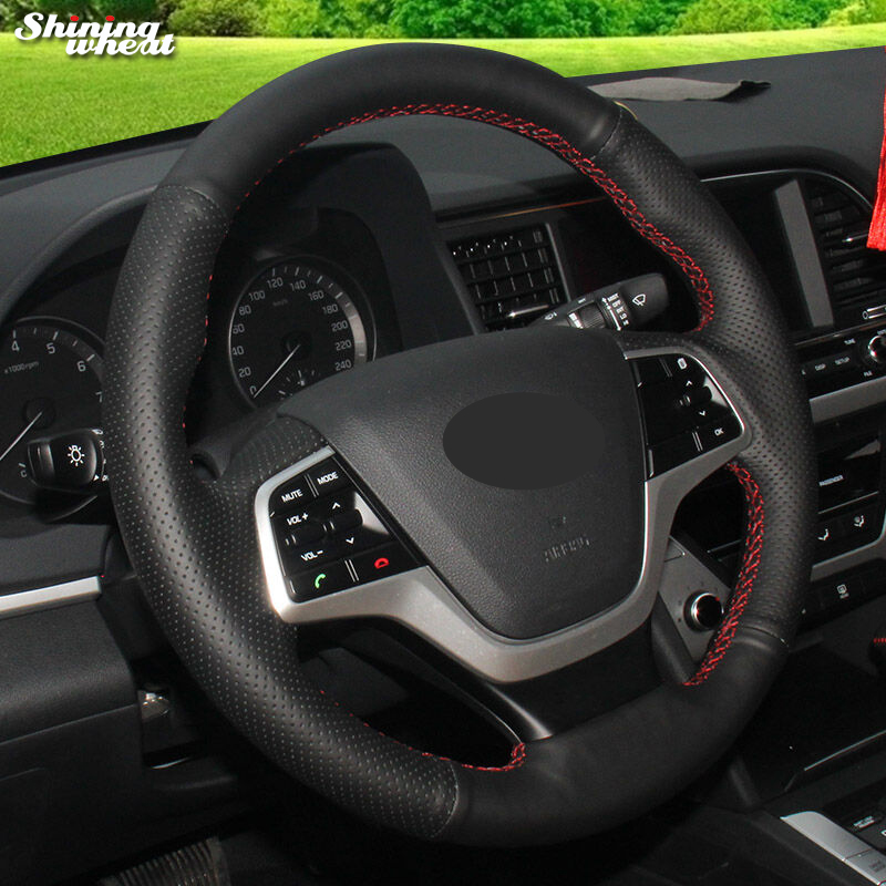 

Shining wheat Black Genuine Leather Car Steering Wheel Cover for Elantra 4 2020 2020