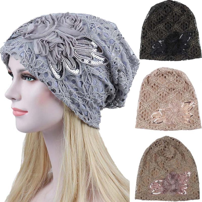 

Warm Wool Beanies Skullies Hats Women Lace Flower Slouchy Baggy Head Cap Chemo Beanie Cancer Hat Turban gorros mujer invierno