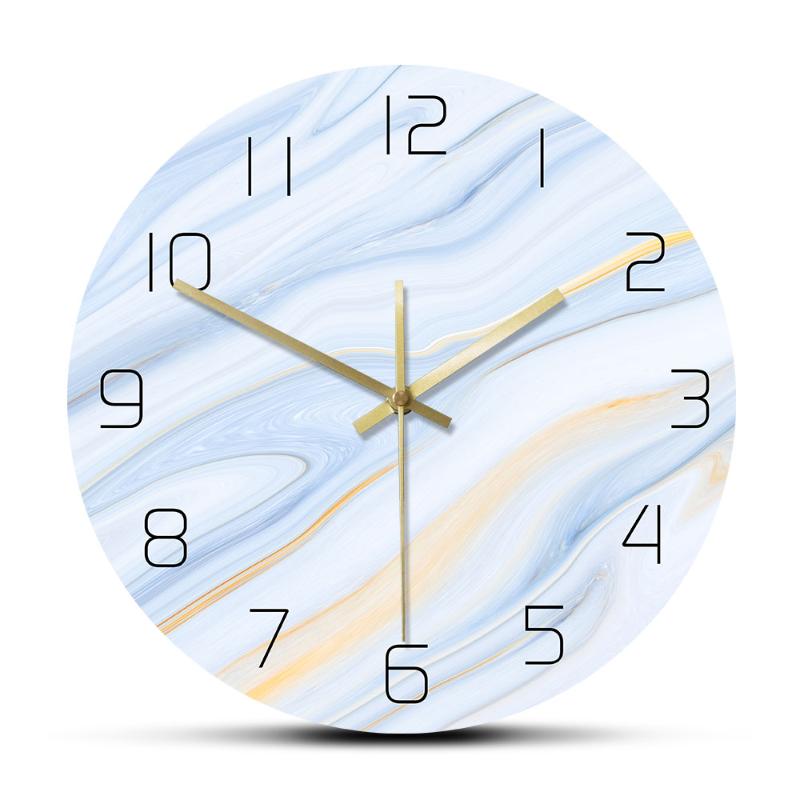

Blue and White Marble Surface Printed Wall Clock Luxurious Art Marble Texture Modern Home Decor Abstract Concept Silent Clock