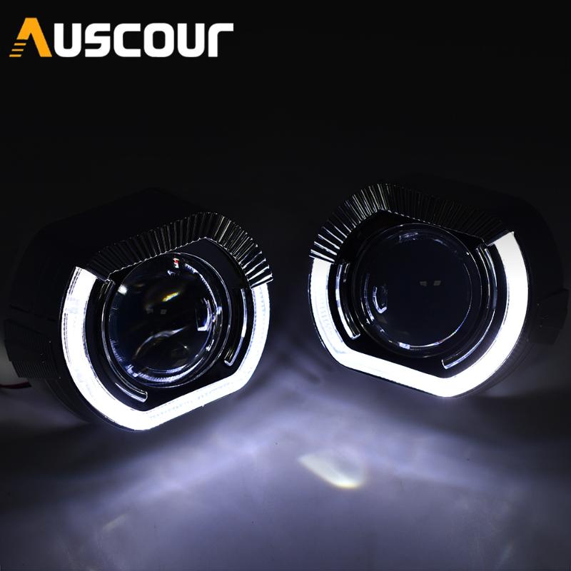 

2.5 inch Projector Bi xenon H1 Lens car Headlight with Square Sport LED Angel Eyes DRL White Shrouds for H4 H7 car styling