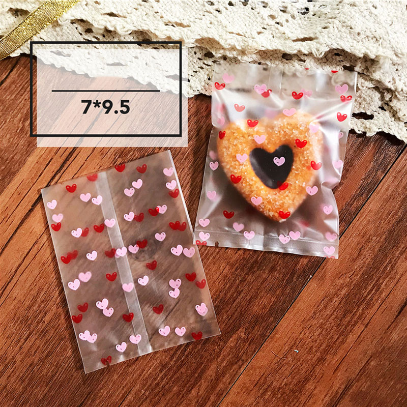 

100pcs Transparent Frosted Pink Red Love Heart-shaped Nougat Candy Packaging Bag Wedding Party Decor Creative Snack Pack
