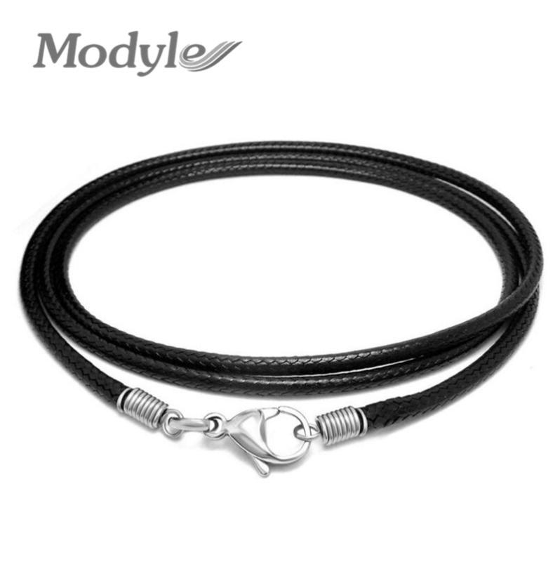

Modyle Black Leather Necklace Elegant Fashion Long Rope Necklace for Men and Women