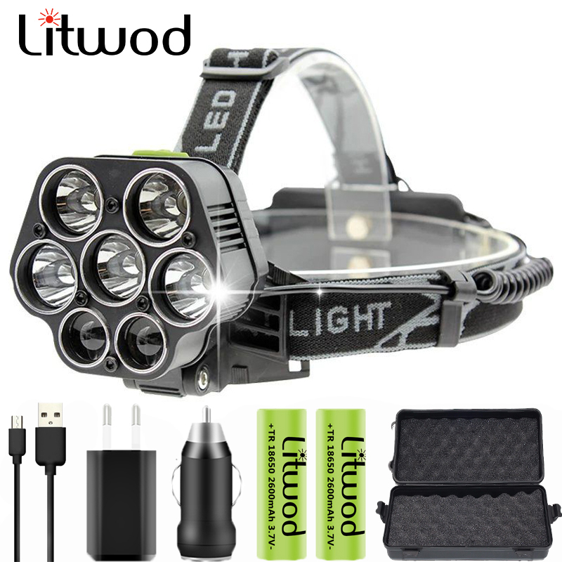 

Z20250 Litwod 7 Led Headlamp Micro USB Charger Headlight 25000LM XML T6 Portable Light Head Lamp Torch Lantern