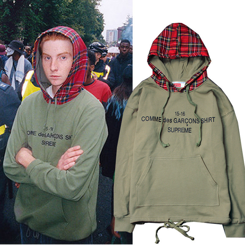 

2020 New Men's European and American Ins Big Talker Hip-hop CDG Joint Scottish Plaid Hooded Terry Hoodie