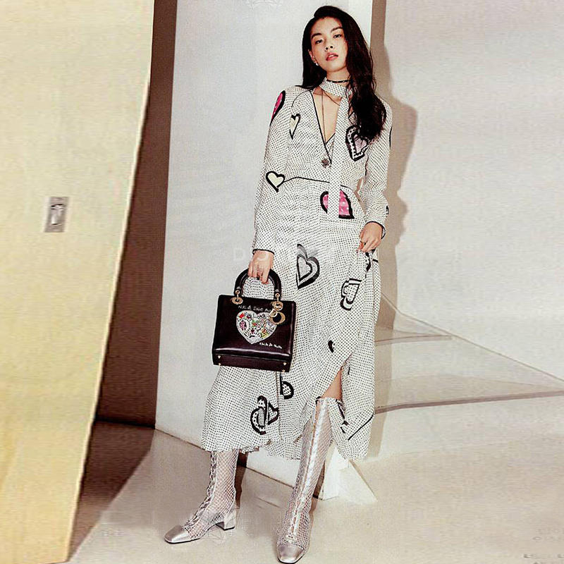 

Long Dresses High Quality Spring Summer New Women Party Boho Beach Sexy Vintage Elegant Chic Dot Print Chiffon Long Sleeve Dress, White