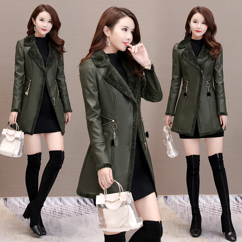 

Leather Jacket Women Leather Long Coat Female 2020 New Fashion Slim Plus Velvet PU Jackets For Women S-3XL High Quality, Caramel colour