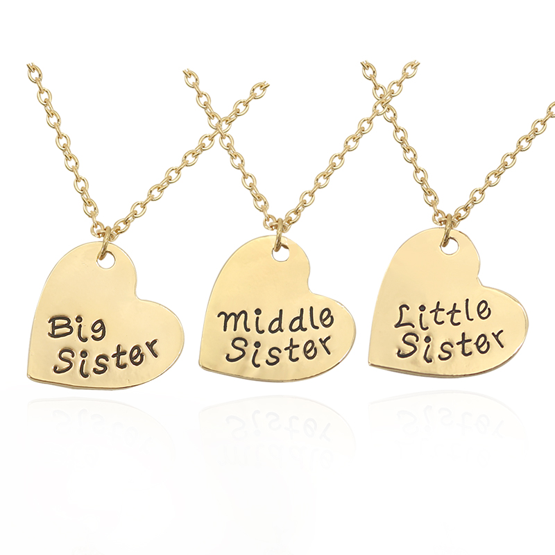 

3 PCS/Set Necklace Women Best Sister Girlfriends Love Heart Necklaces 2 Colors Big & Middle & Little Sister Pendant Necklace