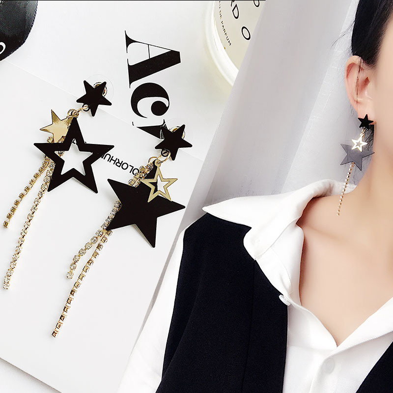 

Korean Fashion Simple Asymmetric Pentagonal Star Geometric Dangle Earring Long Anti-allergy Crystal Luxury Drop Earrings Jewelry