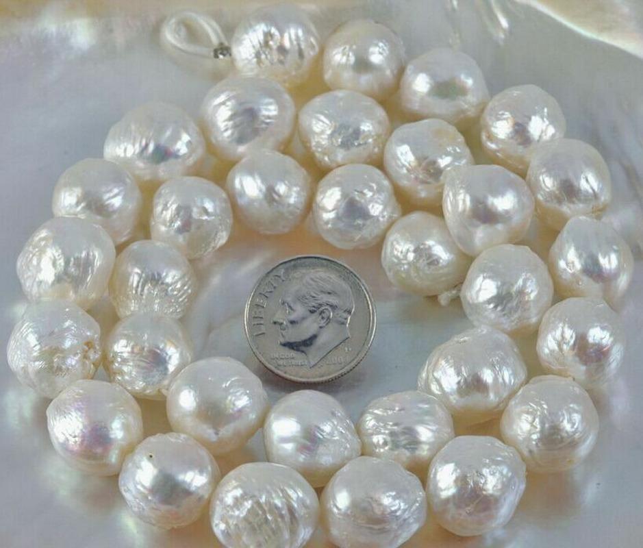 

gorgeous 12-15mm south sea baroque white pearl necklace 18inch