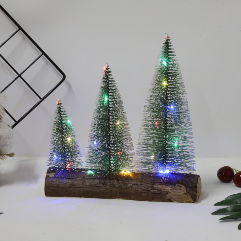 

2020 New Year LED Mini Christmas Tree Frosted With Design Trees With Wood Base Crafts Home Decoration Small Christmas Tree