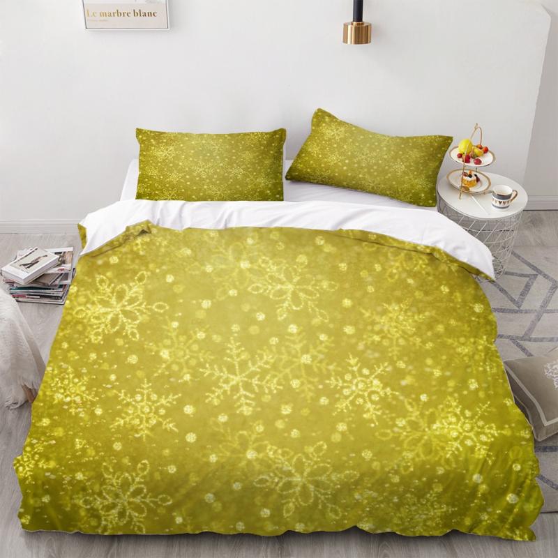 

3D Snowflake Golden Background Bedding Set Christmas Duvet Cover Set Fashion Cartoon 2/3 Pieces Home Textiles, As picture