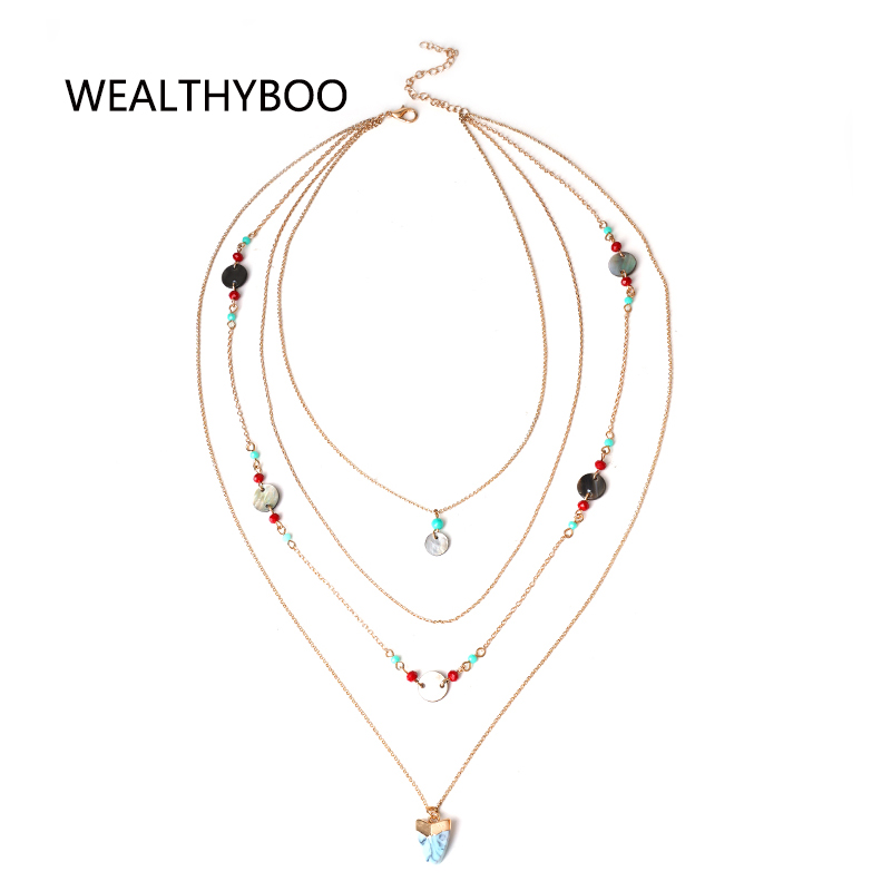 

WealthyBoo Bohemia Shell Glass Beads Statement Choker Necklace Chic Layer Multi Chains Choker Collar Women Body Chain Necklaces