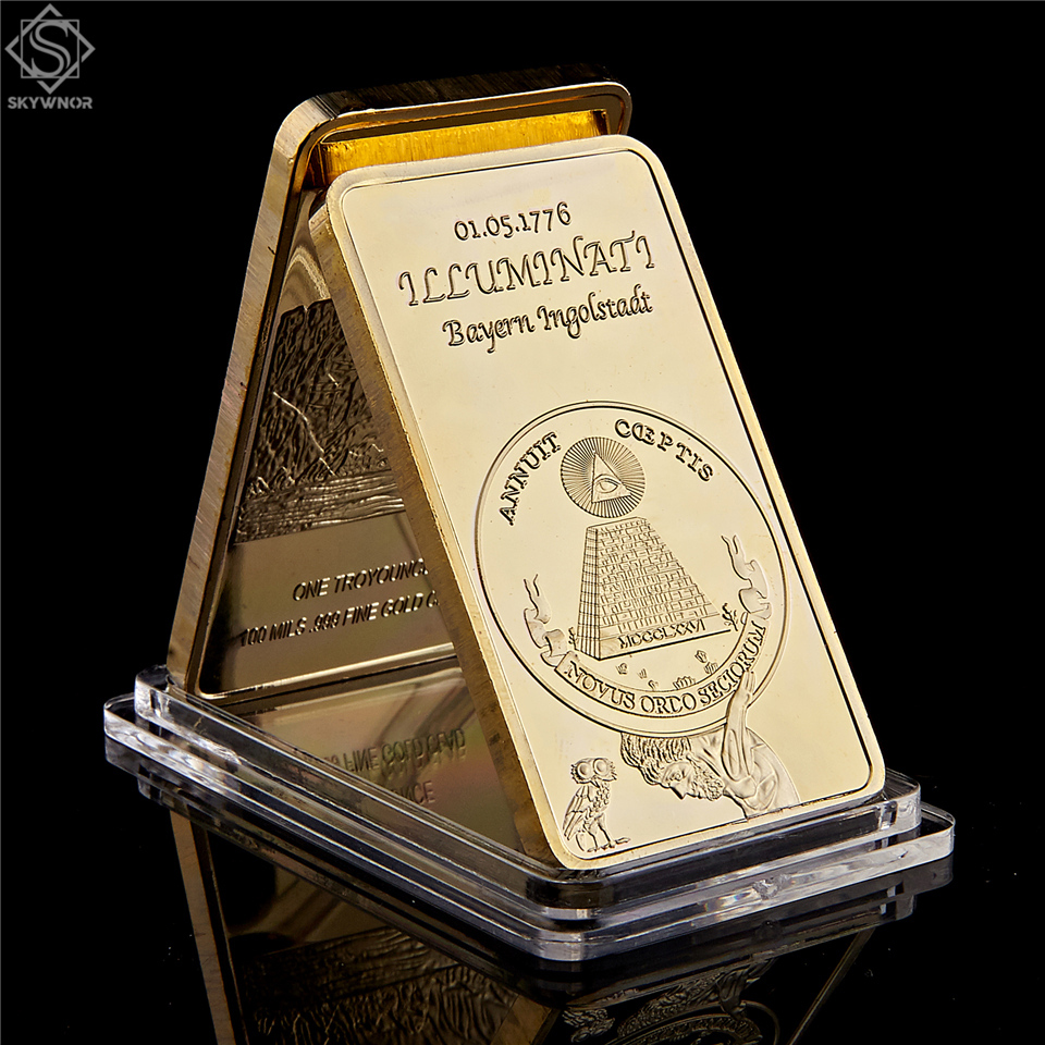 1776 Masonic Novus Ordo Seclorum Freemasonry Craft Illuminati Symbol Rare 24k Replica .999 Gold Bullion Bar-image-584083060