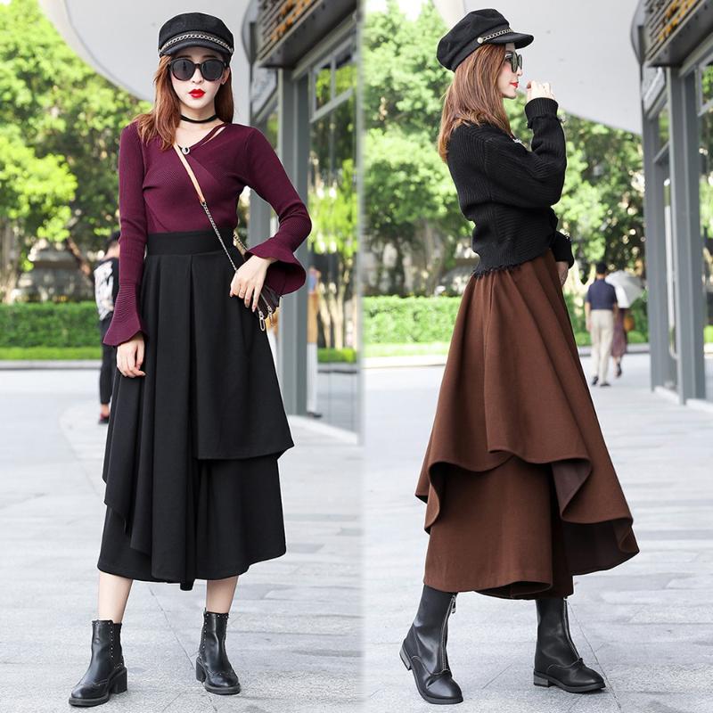 

HAYBLST Brand Woman Skirt 2020 Fall Winter Skirts Womens Plus Size Clothes Tall Waist Korean Style Elegant Clothing Woolen Cloth, Black