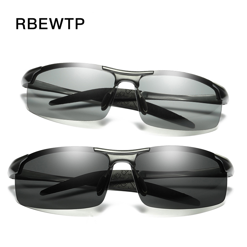 

RBEWTP Polarized Photochromic Sunglasses Men Aluminum magnesium Frame Top Lens Driving Day and Night Vision Goggles Sun Glasses