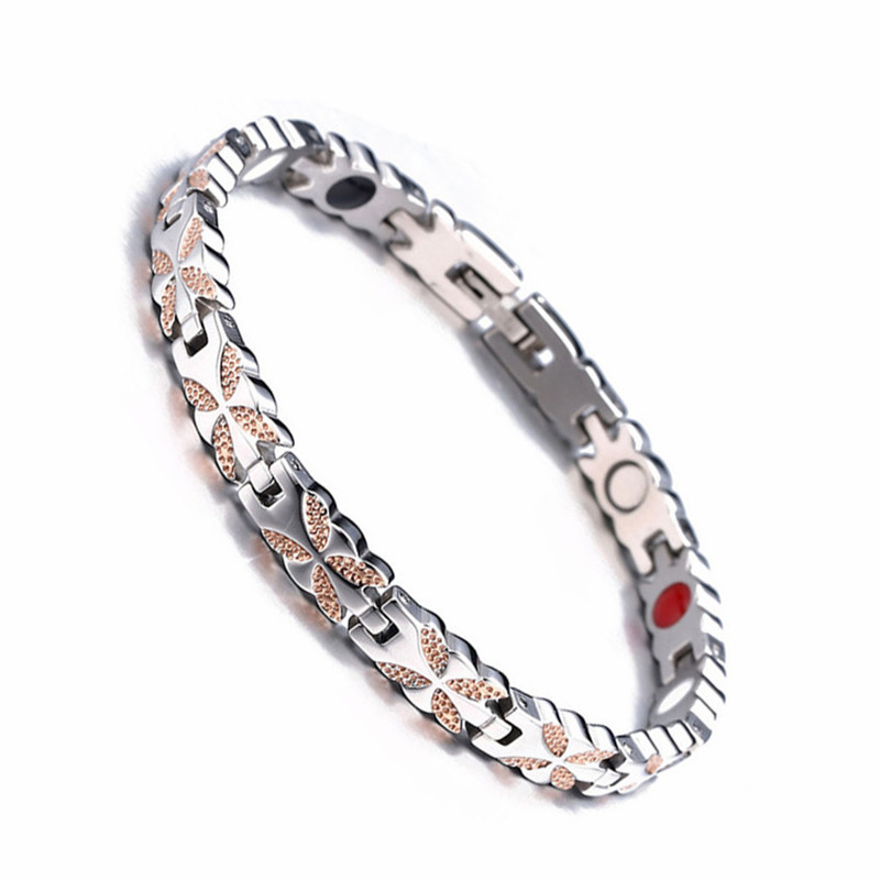 

New Stainless Steel Motion Health care Bracelet For Women and Mens Rose gold Color Grain magnetic Bracelet