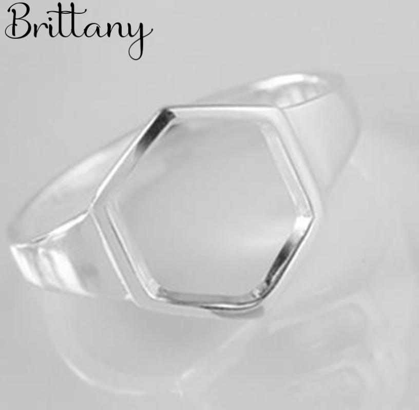 

Trendy Silver Color Hexagon Rings For Women Men Boho Vintage Jewelry Adjustable Size Finger Rings
